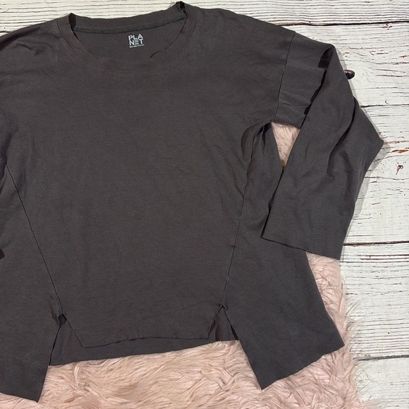 Planet by Lauren G Gray Pima Cotton Vent Long Sleeve Tee One Size - Picture 6 of 9